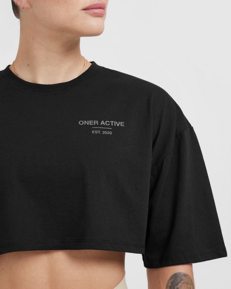 Oner Active Klassieke Lifters Grafische Relaxed Crop Lichtgewicht T-shirts Zwart | PLE-735960