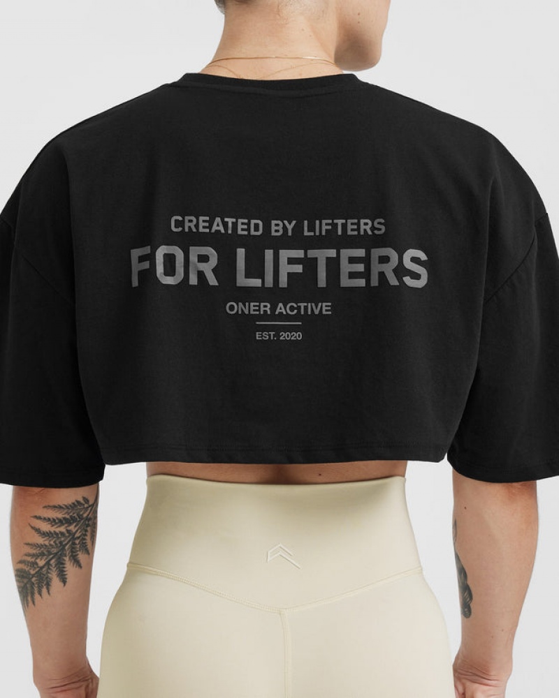 Oner Active Klassieke Lifters Grafische Relaxed Crop Lichtgewicht T-shirts Zwart | PLE-735960