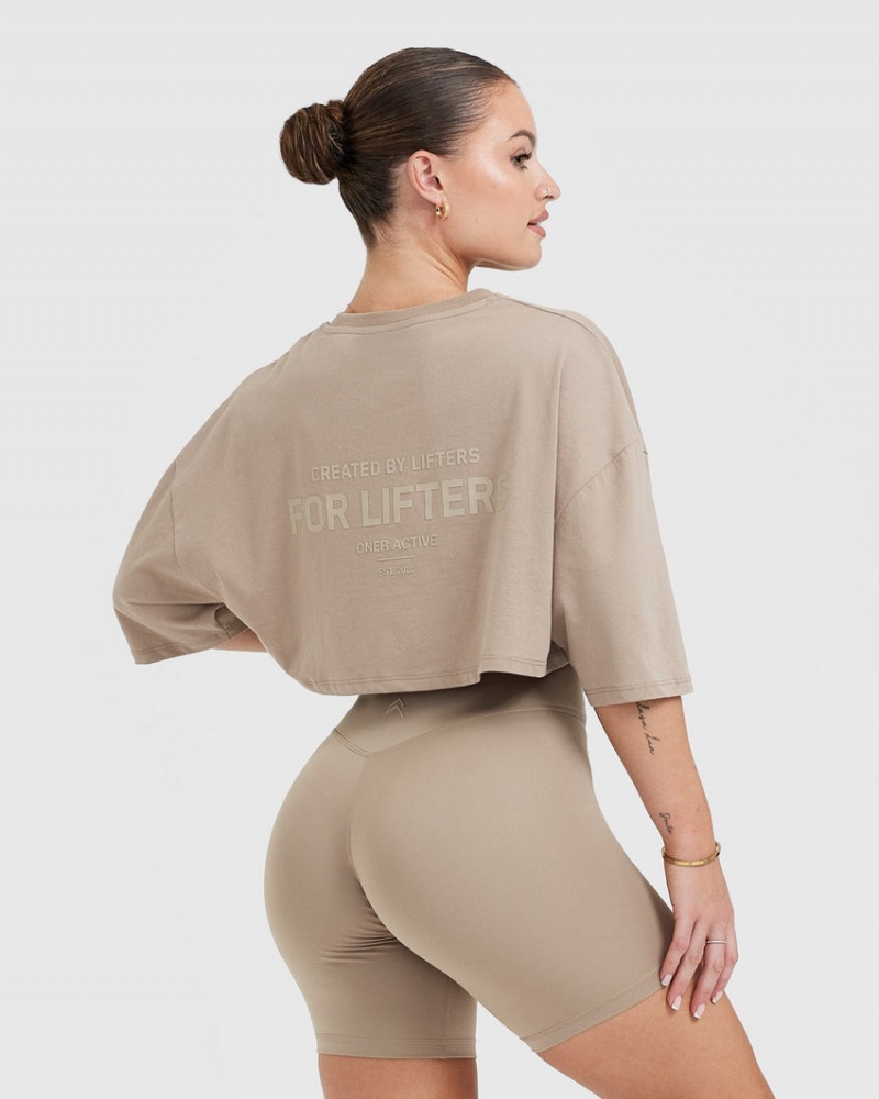 Oner Active Klassieke Lifters Grafische Relaxed Crop Lichtgewicht T-shirts Grijs | JOI-758231