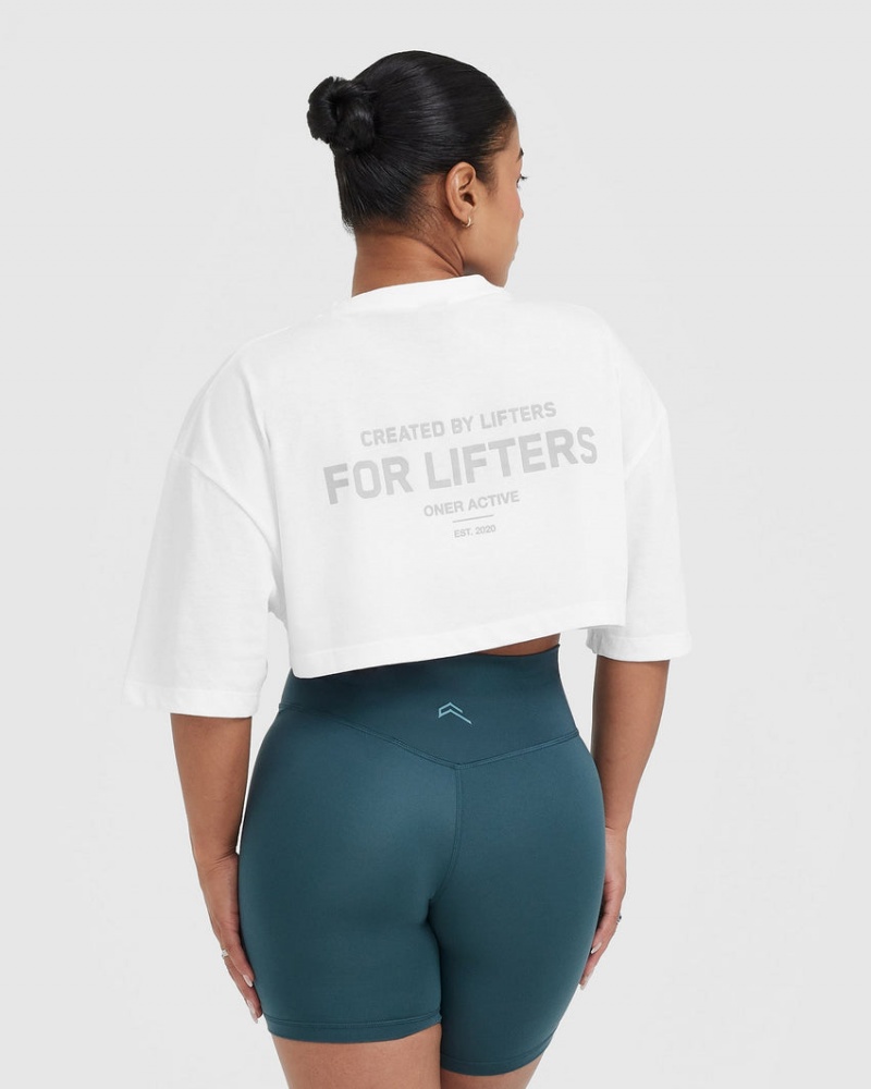 Oner Active Klassieke Lifters Grafische Relaxed Crop Lichtgewicht T-shirts Wit | SXG-602834