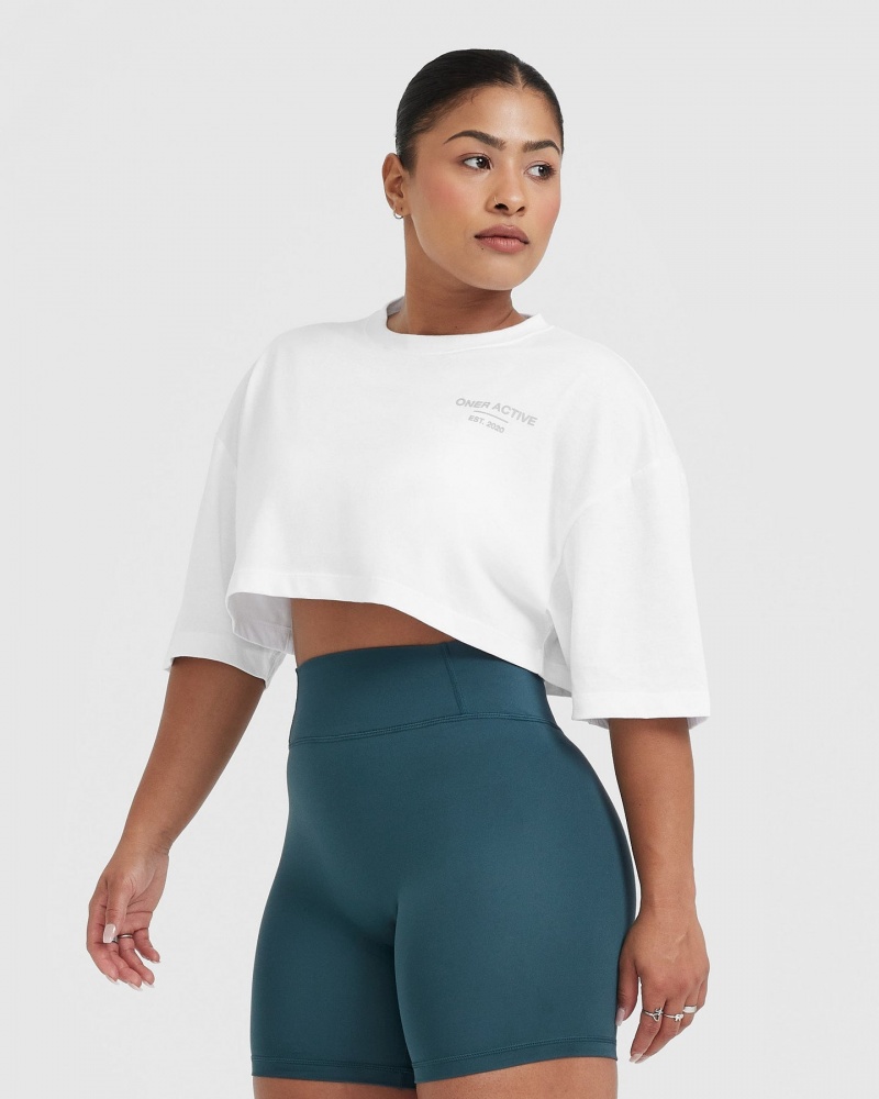 Oner Active Klassieke Lifters Grafische Relaxed Crop Lichtgewicht T-shirts Wit | SXG-602834