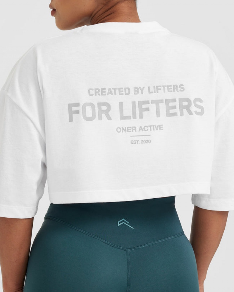 Oner Active Klassieke Lifters Grafische Relaxed Crop Lichtgewicht T-shirts Wit | SXG-602834