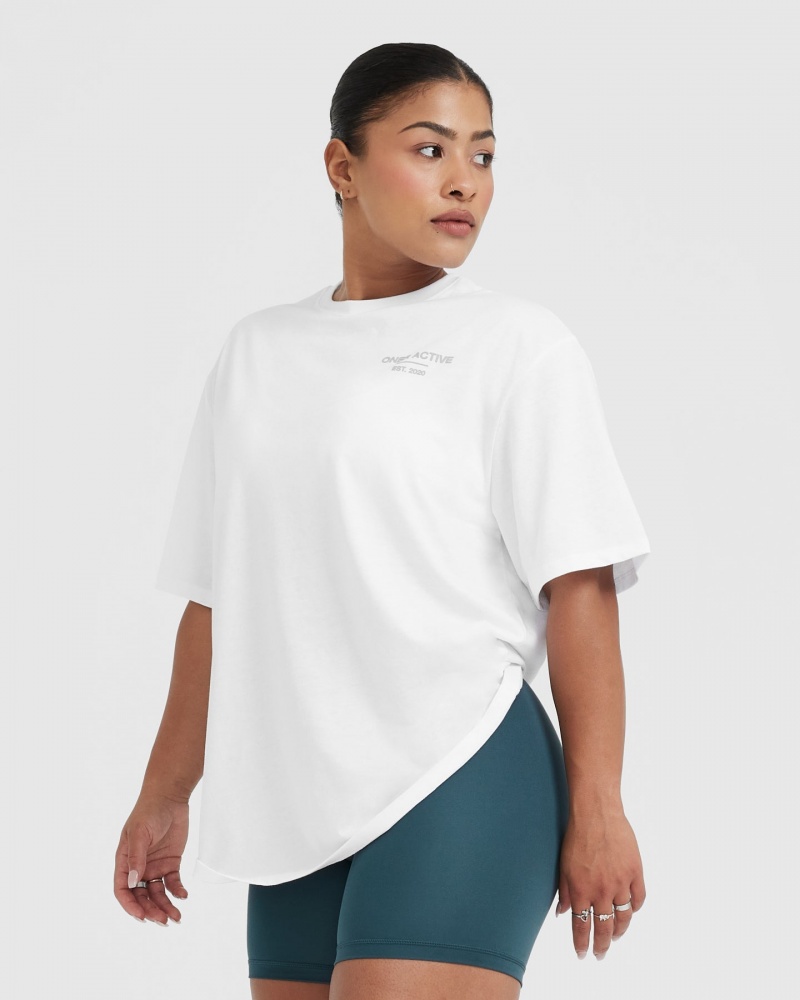 Oner Active Klassieke Lifters Grafische Oversized Lichtgewicht T-shirts Wit | NYO-731859