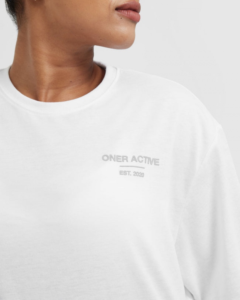 Oner Active Klassieke Lifters Grafische Oversized Lichtgewicht T-shirts Wit | NYO-731859