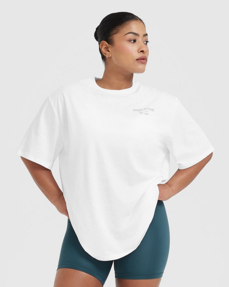 Oner Active Klassieke Lifters Grafische Oversized Lichtgewicht T-shirts Wit | NYO-731859