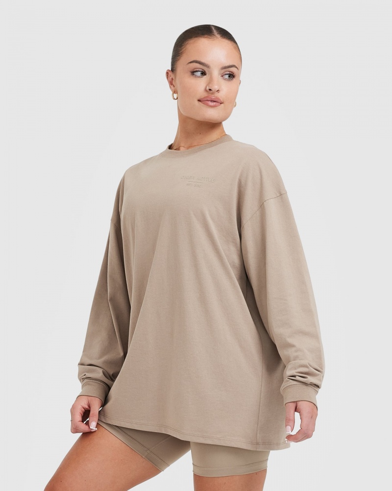 Oner Active Klassieke Lifters Grafische Oversized Lichtgewicht Long Sleeve T-shirts Grijs | OXC-928035