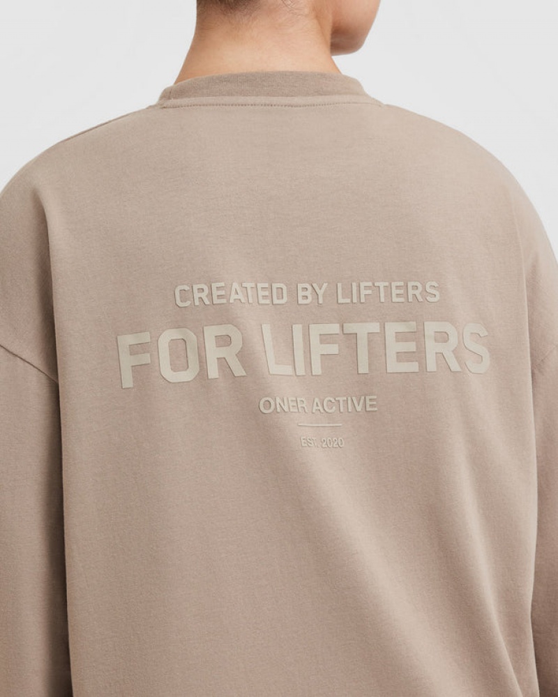 Oner Active Klassieke Lifters Grafische Oversized Lichtgewicht Long Sleeve T-shirts Grijs | OXC-928035