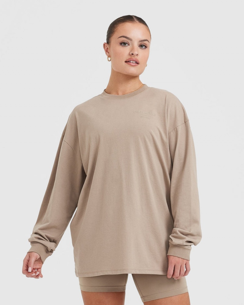 Oner Active Klassieke Lifters Grafische Oversized Lichtgewicht Long Sleeve T-shirts Grijs | OXC-928035