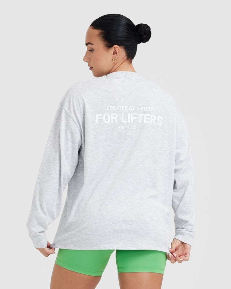 Oner Active Klassieke Lifters Grafische Oversized Lichtgewicht Long Sleeve T-shirts Lichtgrijs | LDQ-362759