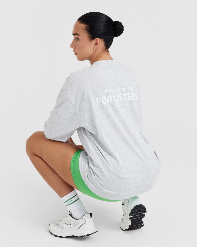 Oner Active Klassieke Lifters Grafische Oversized Lichtgewicht Long Sleeve T-shirts Lichtgrijs | LDQ-362759