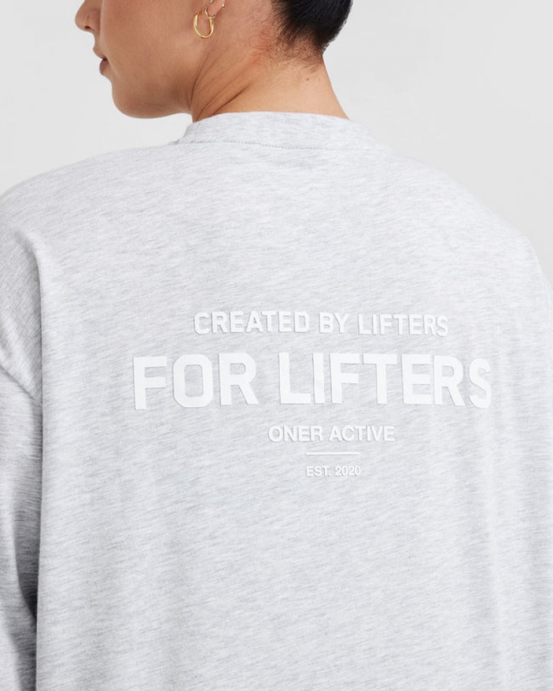 Oner Active Klassieke Lifters Grafische Oversized Lichtgewicht Long Sleeve T-shirts Lichtgrijs | LDQ-362759