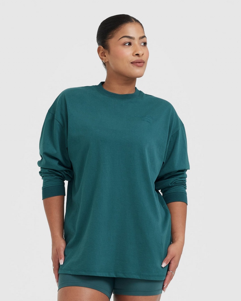 Oner Active Klassieke Lifters Grafische Oversized Lichtgewicht Long Sleeve T-shirts Blauw Turquoise | VDC-917024