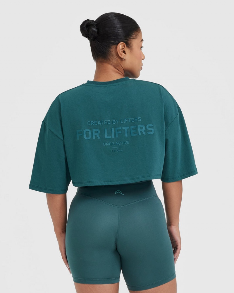 Oner Active Klassieke Lifters Grafische Relaxed Crop Lichtgewicht T-shirts Blauw Turquoise | TLC-782953