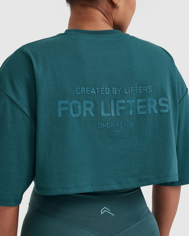 Oner Active Klassieke Lifters Grafische Relaxed Crop Lichtgewicht T-shirts Blauw Turquoise | TLC-782953