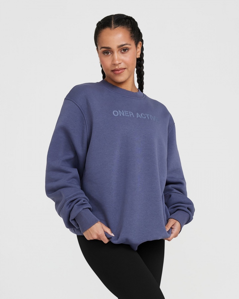 Oner Active Klassieke Lounge Oversized Crew Neck Sweatshirts Blauw | XPV-608715