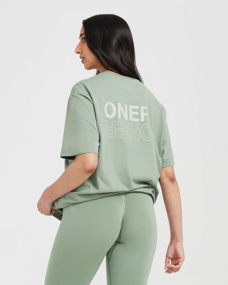 Oner Active Klassieke Mirror Grafische Oversized T-shirts Olijfgroen | SDZ-358247