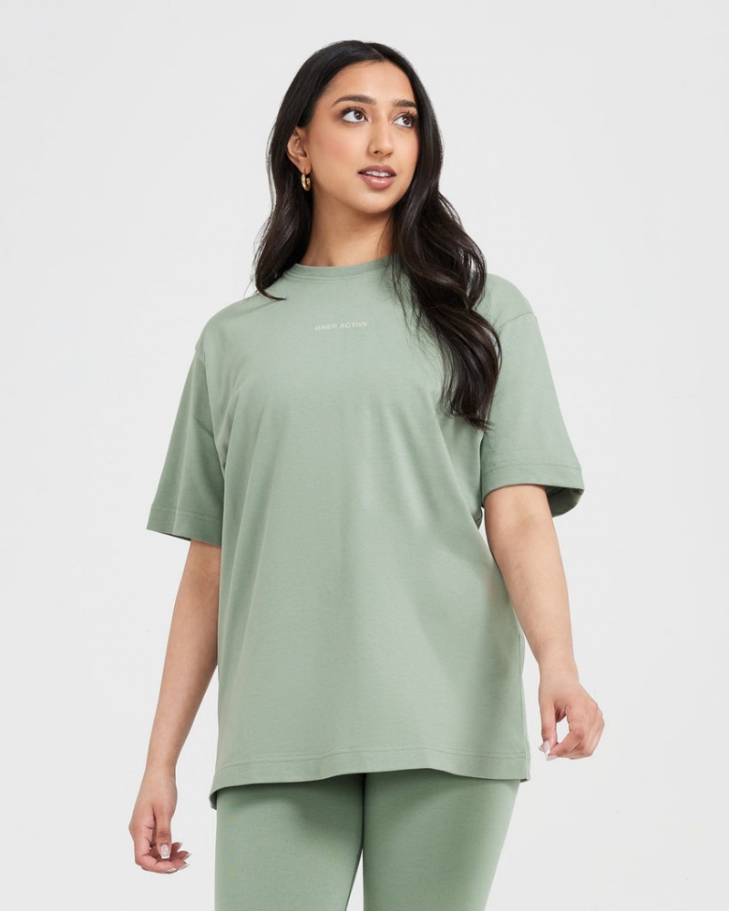 Oner Active Klassieke Mirror Grafische Oversized T-shirts Olijfgroen | SDZ-358247