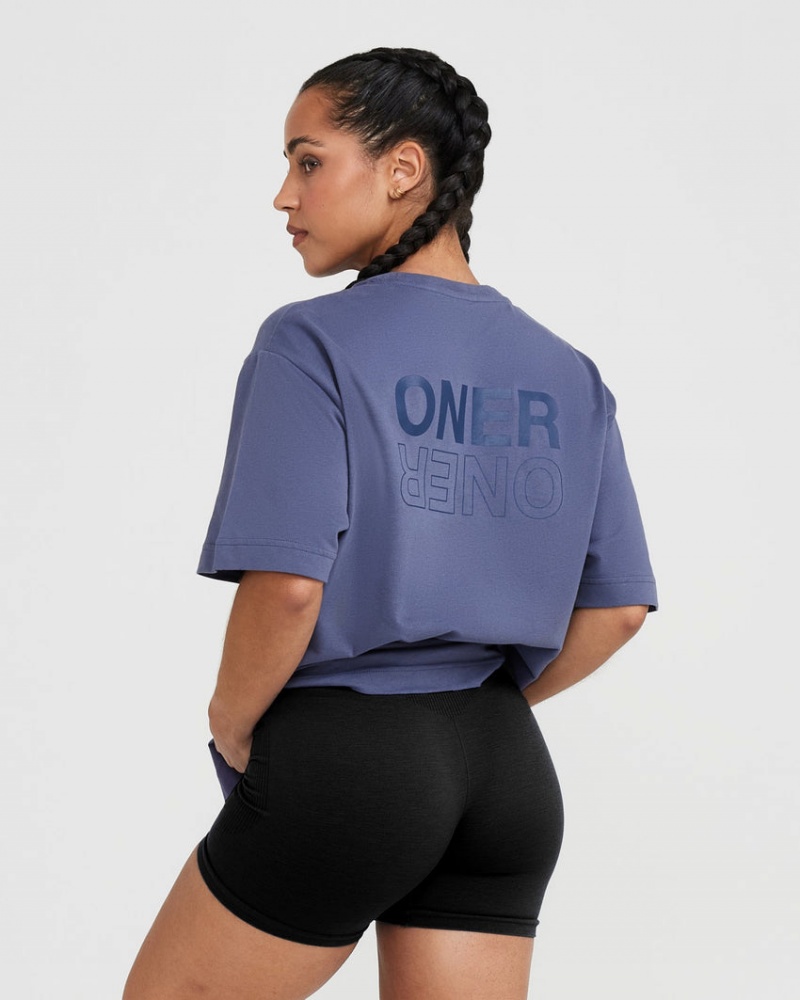 Oner Active Klassieke Mirror Grafische Oversized T-shirts Blauw | THL-623574