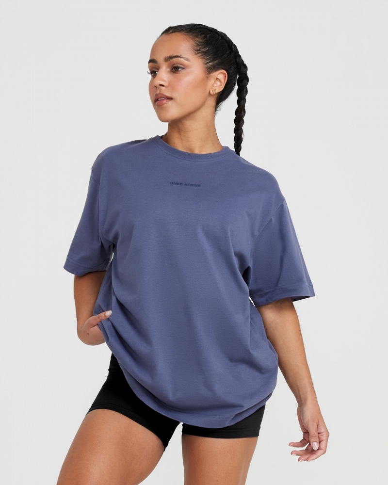 Oner Active Klassieke Mirror Grafische Oversized T-shirts Blauw | THL-623574