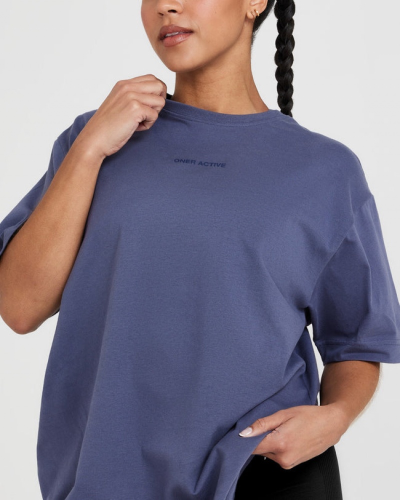 Oner Active Klassieke Mirror Grafische Oversized T-shirts Blauw | THL-623574