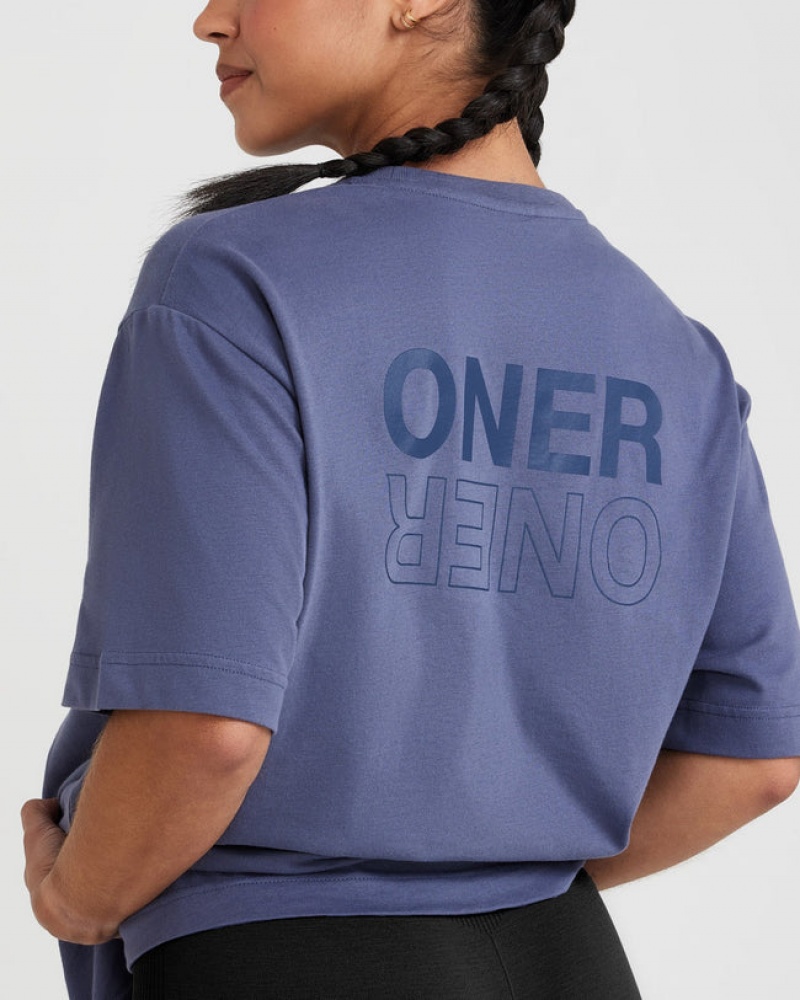 Oner Active Klassieke Mirror Grafische Oversized T-shirts Blauw | THL-623574