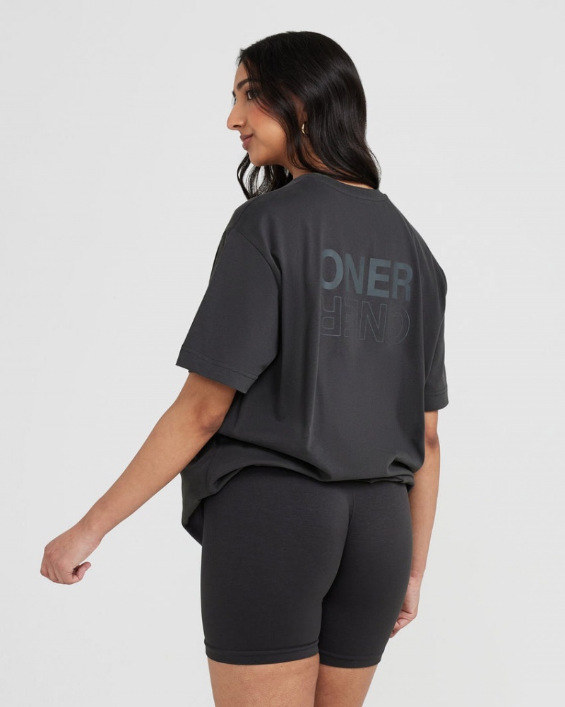 Oner Active Klassieke Mirror Grafische Oversized T-shirts Zwart | IBR-203164