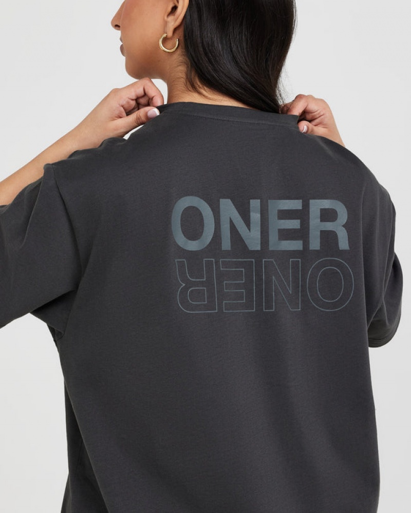 Oner Active Klassieke Mirror Grafische Oversized T-shirts Zwart | IBR-203164