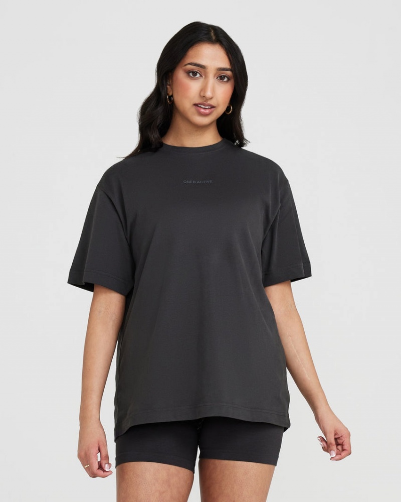 Oner Active Klassieke Mirror Grafische Oversized T-shirts Zwart | IBR-203164