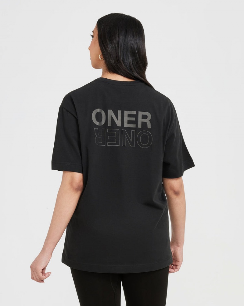 Oner Active Klassieke Mirror Grafische Oversized T-shirts Zwart | TVH-780346