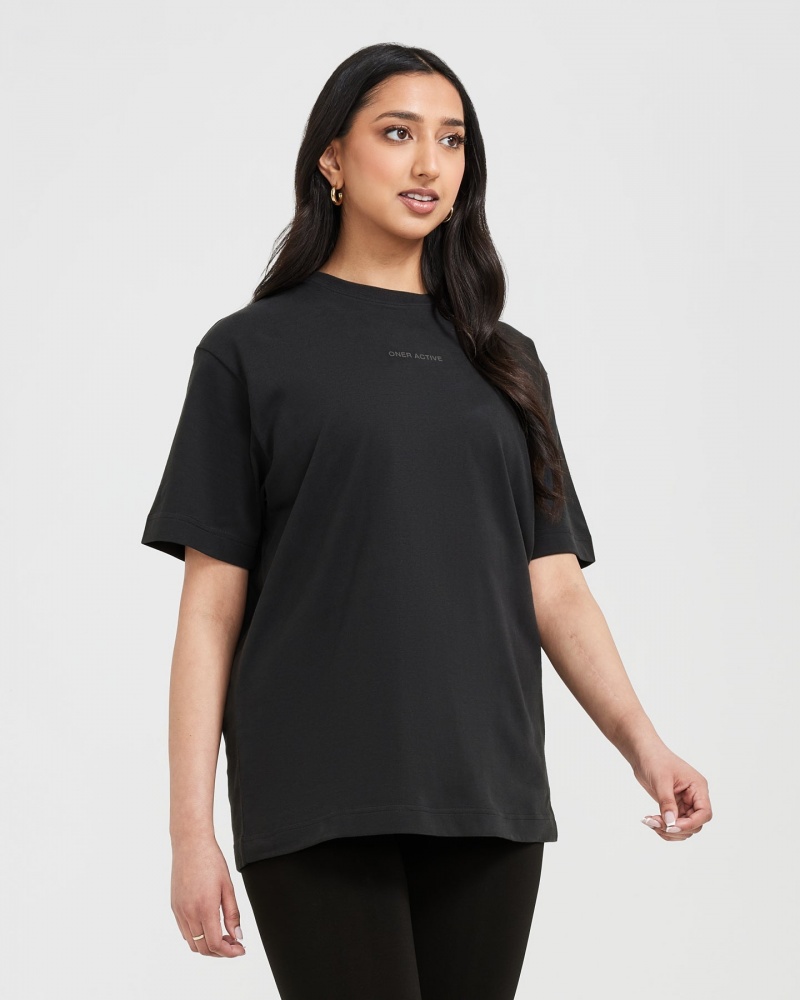 Oner Active Klassieke Mirror Grafische Oversized T-shirts Zwart | TVH-780346