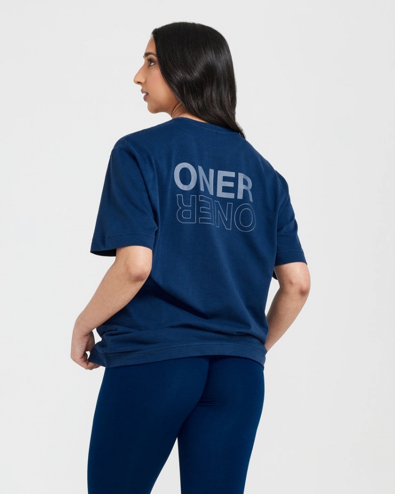 Oner Active Klassieke Mirror Grafische Oversized T-shirts Blauw | GXK-793168