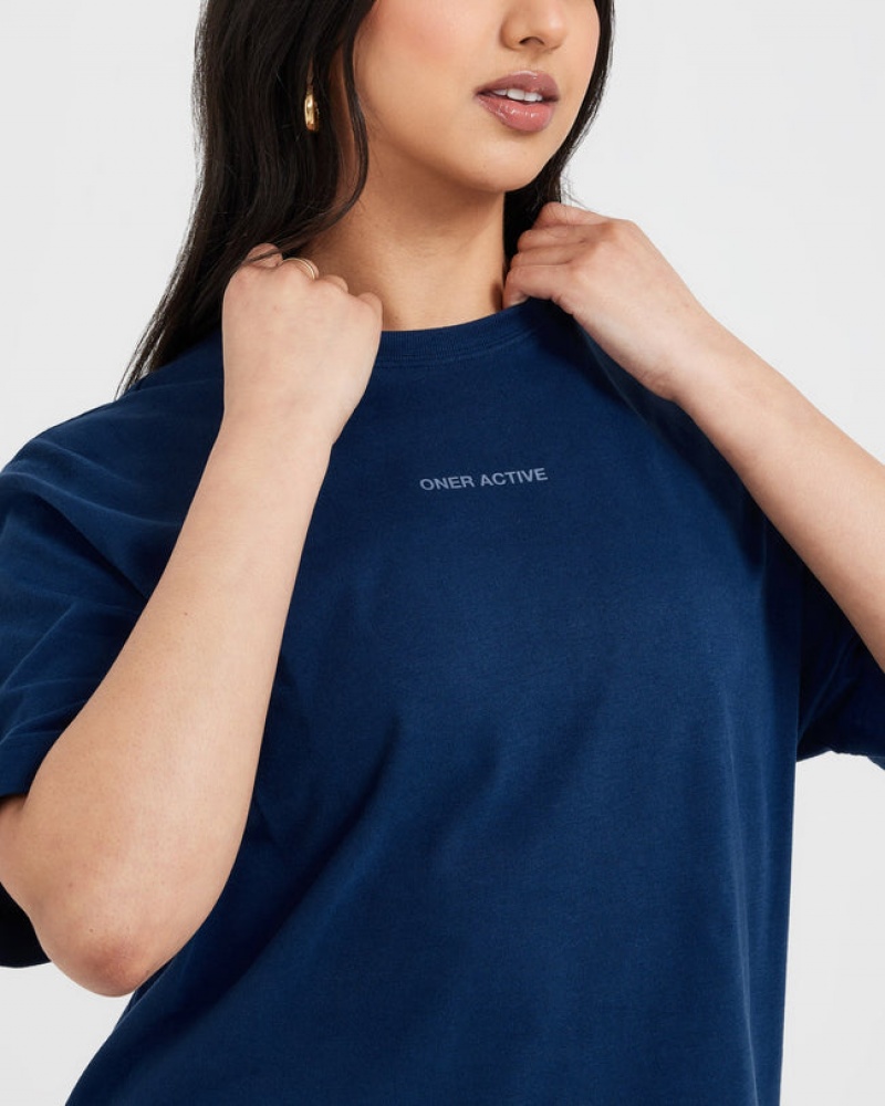 Oner Active Klassieke Mirror Grafische Oversized T-shirts Blauw | GXK-793168