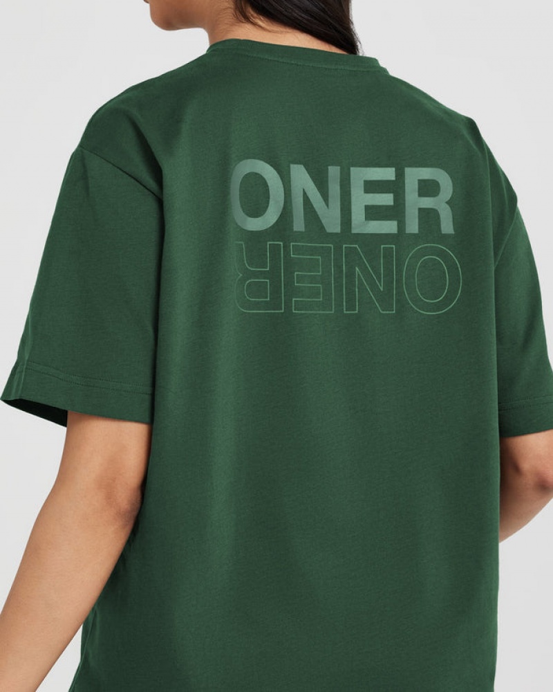 Oner Active Klassieke Mirror Grafische Oversized T-shirts Groen | UBQ-507416