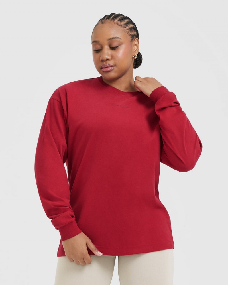 Oner Active Klassieke Mirror Grafische Oversized Long Sleeve T-shirts Rood Bordeaux | SXZ-618973