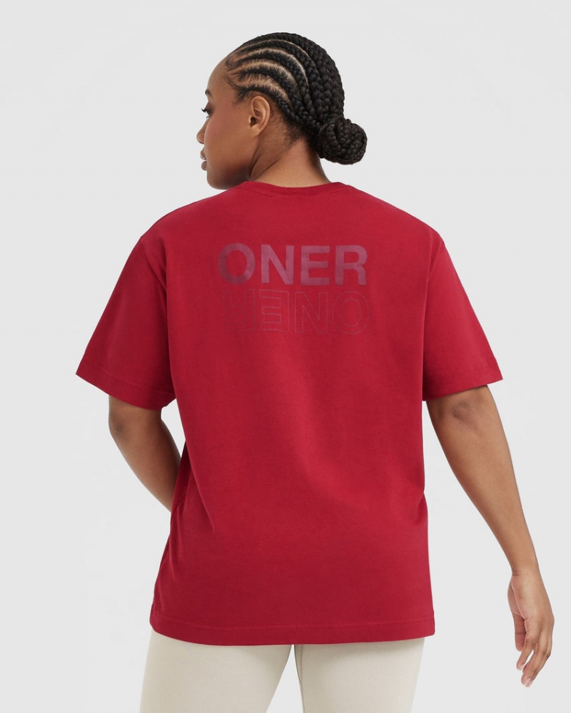 Oner Active Klassieke Mirror Grafische Oversized T-shirts Rood Bordeaux | SPN-316098