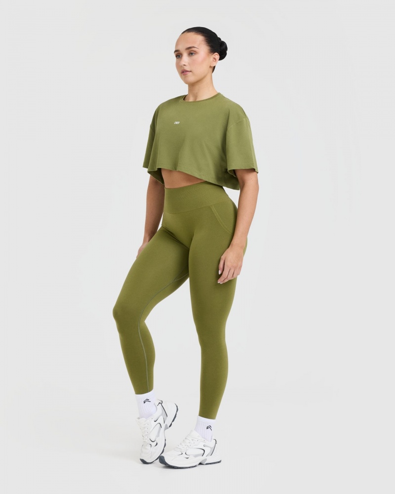 Oner Active Klassieke Oner Grafische Crop Lichtgewicht T-shirts Olijfgroen Groen | ZOC-872561