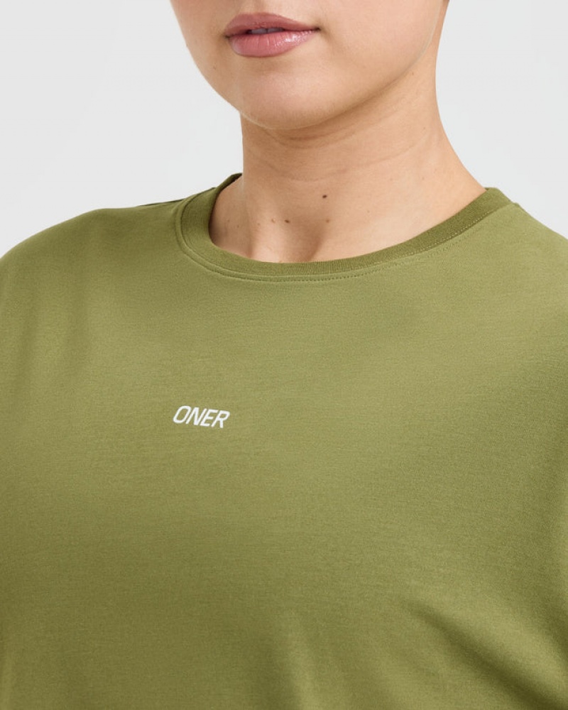 Oner Active Klassieke Oner Grafische Oversized Lichtgewicht T-shirts Olijfgroen Groen | DFI-609357