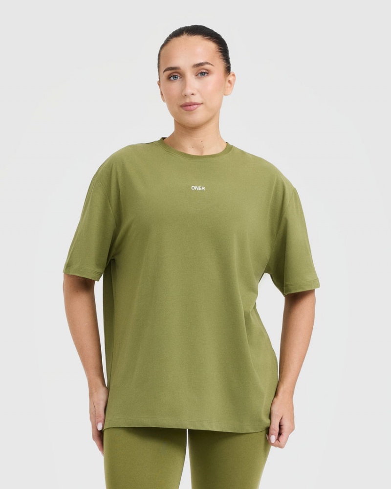 Oner Active Klassieke Oner Grafische Oversized Lichtgewicht T-shirts Olijfgroen Groen | DFI-609357