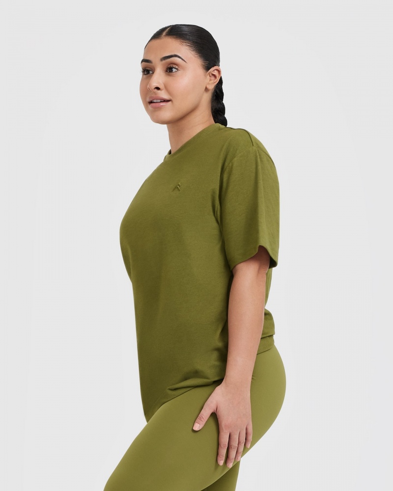 Oner Active Klassieke Oversized Lichtgewicht T-shirts Olijfgroen Groen | IMG-348096