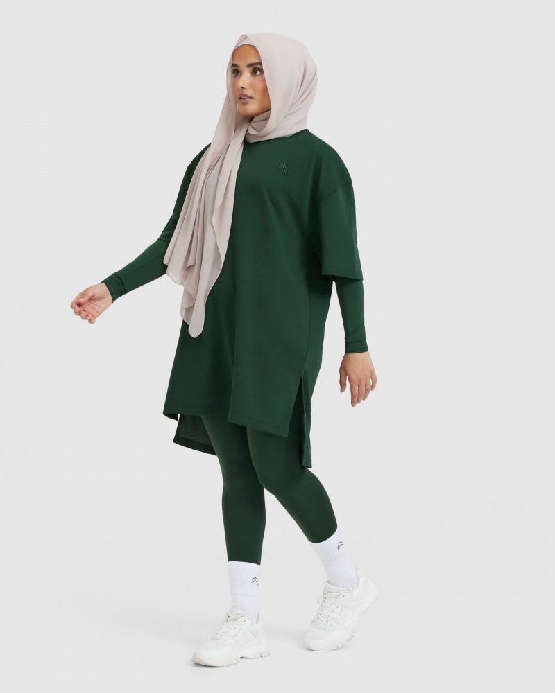 Oner Active Klassieke Oversized Longline T-shirts Diepgroen | KFV-521486