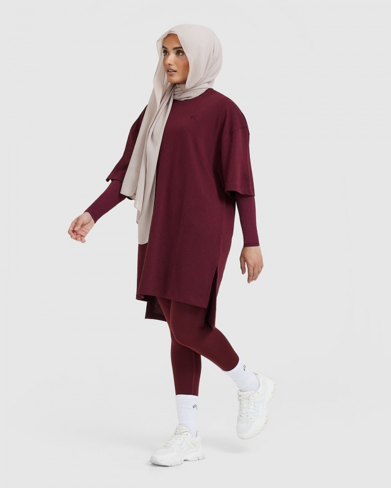 Oner Active Klassieke Oversized Longline T-shirts Bordeaux | OKF-463795