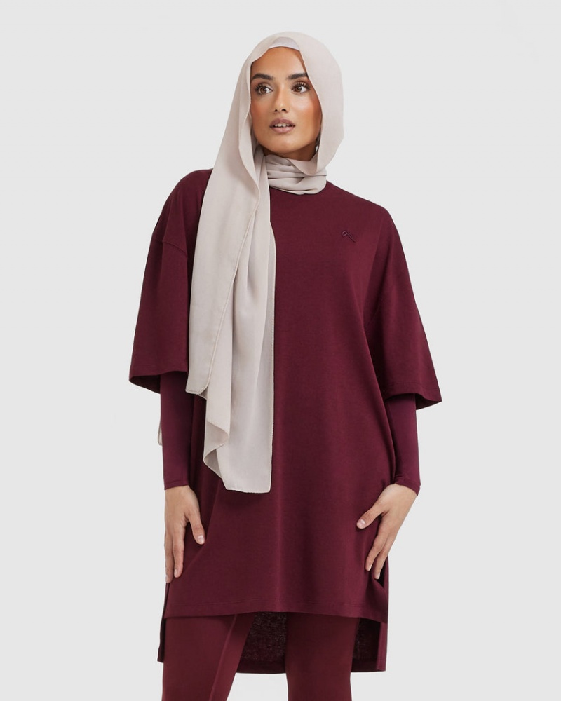 Oner Active Klassieke Oversized Longline T-shirts Bordeaux | OKF-463795