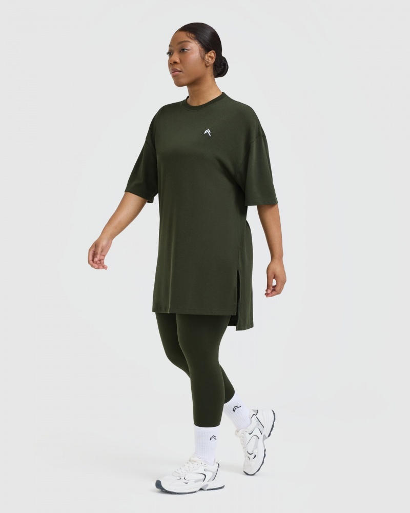 Oner Active Klassieke Oversized Longline T-shirts Khaki | YWR-628970