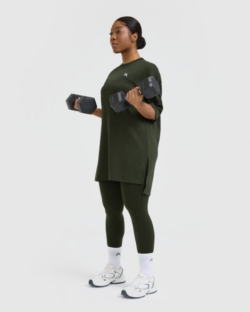 Oner Active Klassieke Oversized Longline T-shirts Khaki | YWR-628970