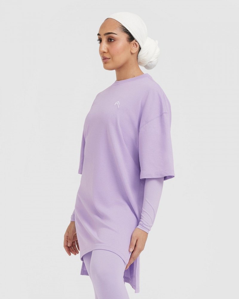 Oner Active Klassieke Oversized Longline T-shirts Paars | ZTJ-915028