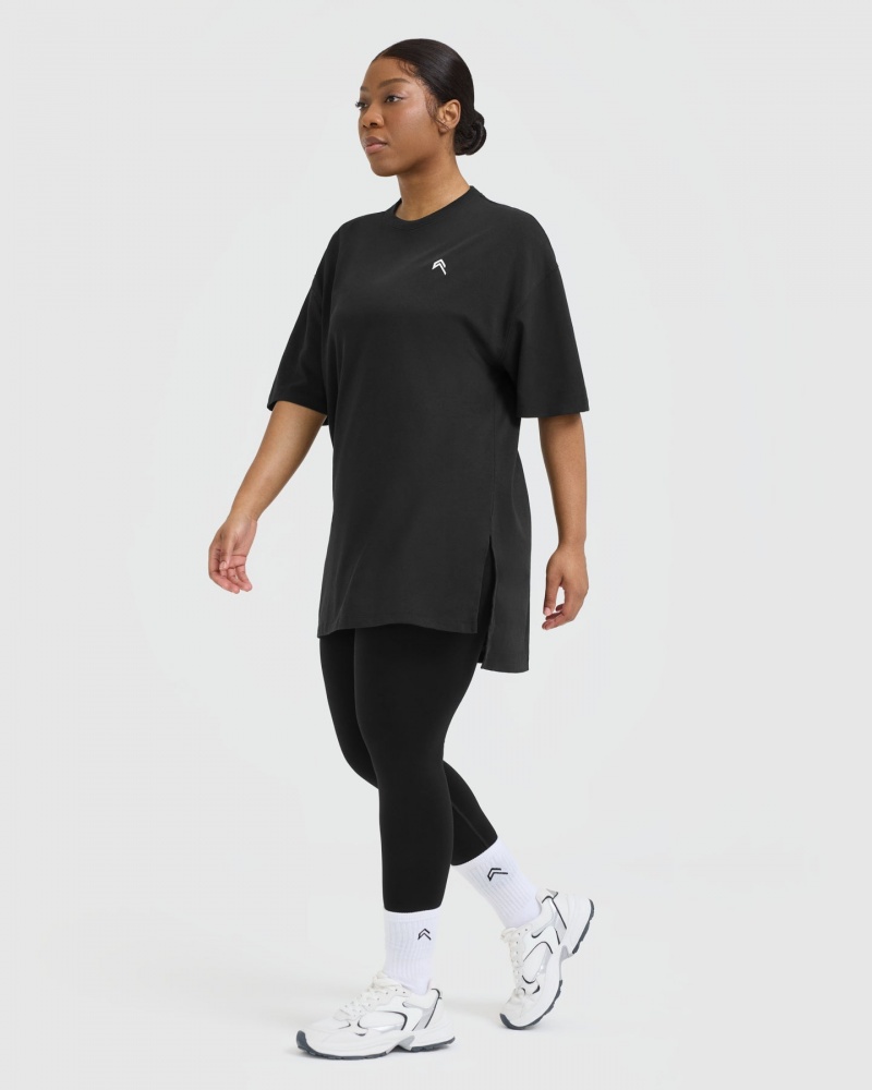 Oner Active Klassieke Oversized Longline T-shirts Zwart | HZQ-973824