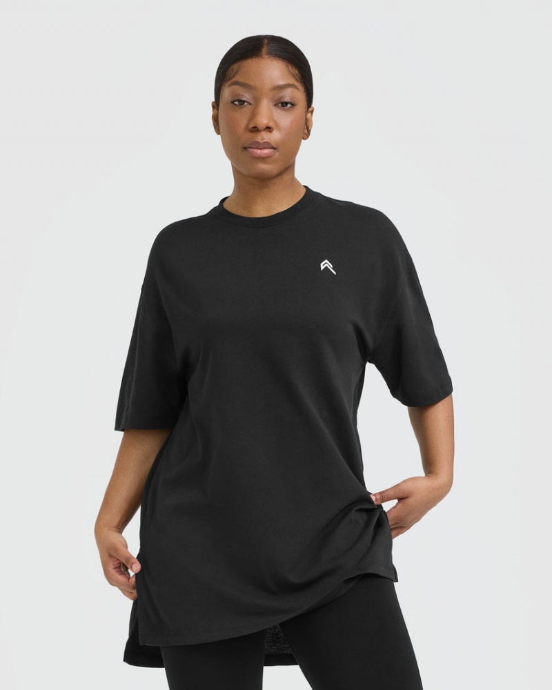 Oner Active Klassieke Oversized Longline T-shirts Zwart | HZQ-973824