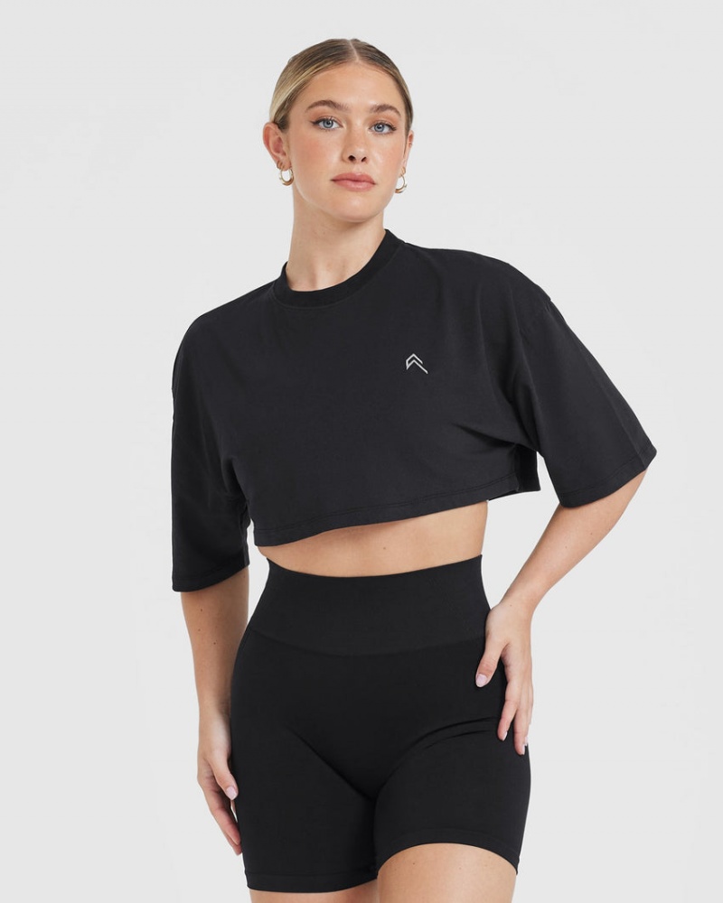 Oner Active Klassieke Relaxed Crop Lichtgewicht T-shirts Zwart | MDK-693271