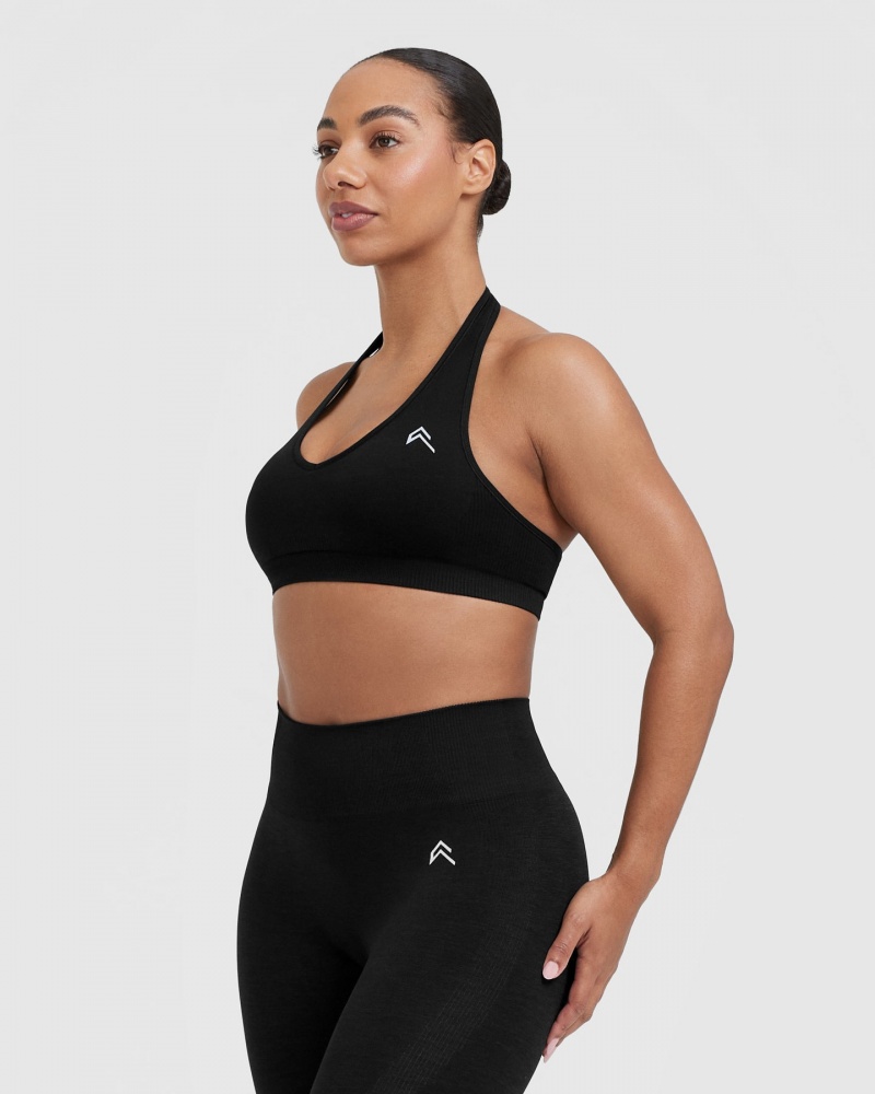 Oner Active Klassieke Seamless 2.0 Halter Neck Bralette Sports Bras Zwart | PMB-973268