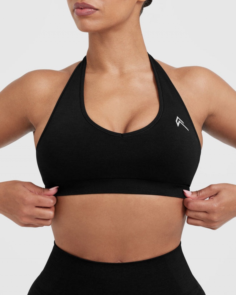 Oner Active Klassieke Seamless 2.0 Halter Neck Bralette Sports Bras Zwart | PMB-973268